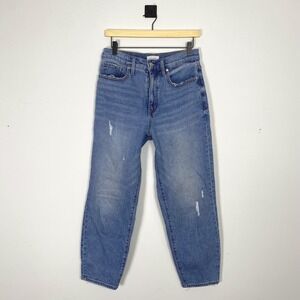 Evereve High‎ Rise Distressed Straight Leg Jeans Size 28 Blue Cotton Blend